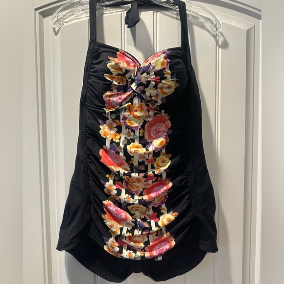 Seafolly Black & Floral Boyleg Maillot Swimsuit - Picture 4 of 8